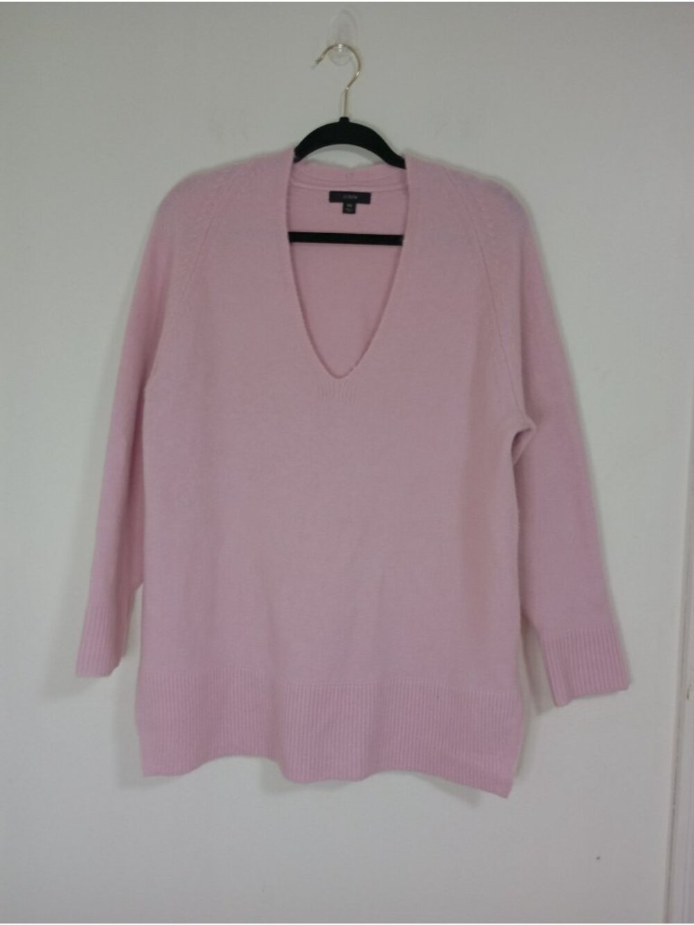 J.Crew Womens Pink V-Neck Sweater XS Wool Blend Ribbed Hem & Cuffs